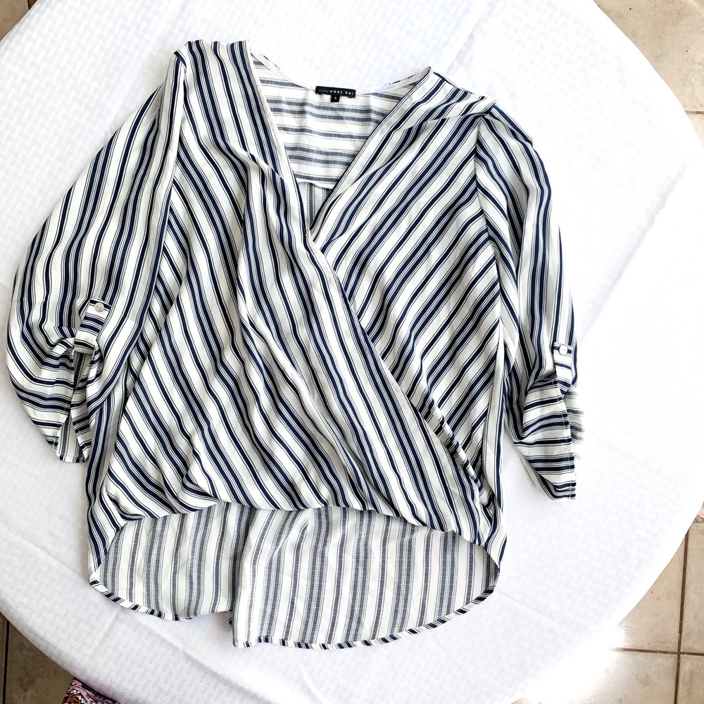 Blue and white striped blouse